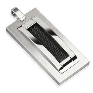 Pendentif homme acier plaque avec cadre traversé de filins