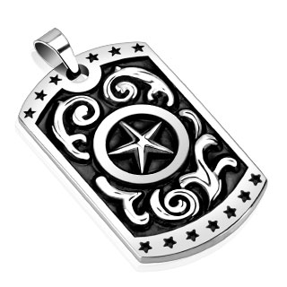 Pendentif homme acier plaque toile et noircie