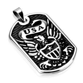 Pendentif homme acier plaque USA avec aigle