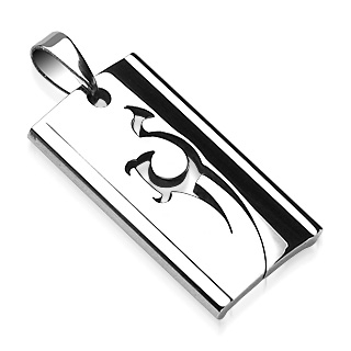 Pendentif acier rectangle symbole tribal