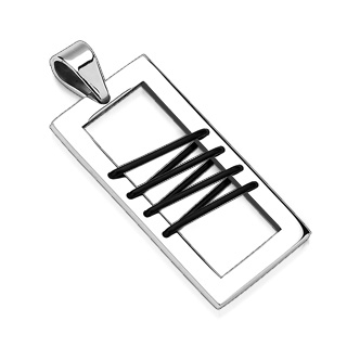 Pendentif acier rectangle travers� de lacets
