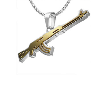 Pendentif homme acier style kalachnikov dor