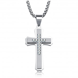 Pendentif homme acier trinit de croix  pierres claires