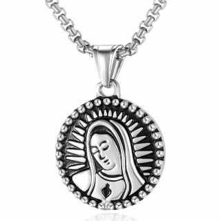 Pendentif homme acier à visage de la Vierge Marie