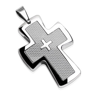 Pendentif croix acier et fibre de carbone