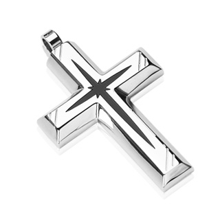 Pendentif homme croix acier motif toile noire