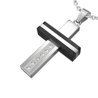 Pendentif homme croix acier noir et agenté