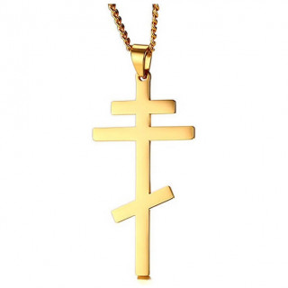 Pendentif homme croix orthodoxe en acier doré
