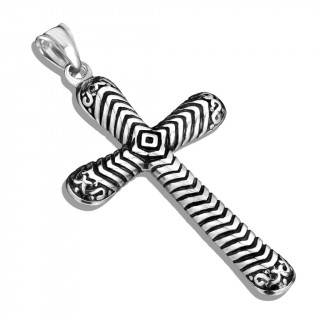 Pendentif homme croix style hypnotique en acier