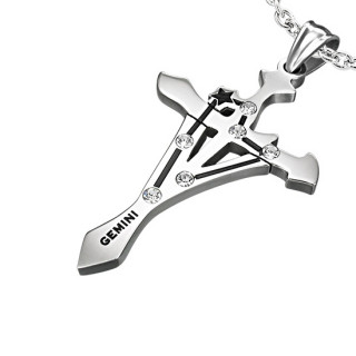 Pendentif homme Croix zodiac Gmeaux