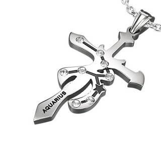 Pendentif homme Croix zodiac Verseau