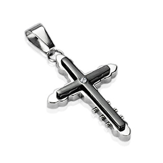 Pendentif homme double croix ondule