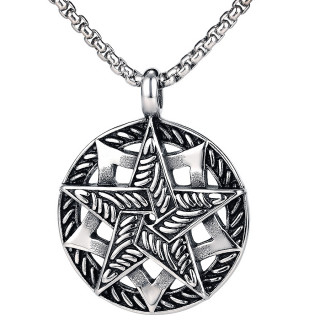 Pendentif homme double étoile punk-rock en acier