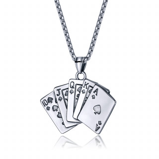 Pendentif homme en acier  cartes Quinte Flush Royale