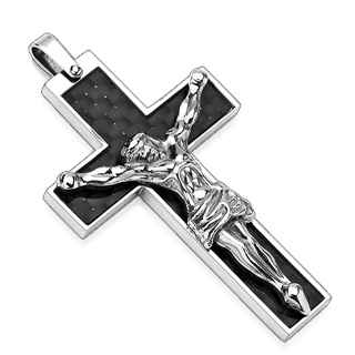 Pendentif J�sus acier et fibre de carbone
