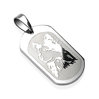 Pendentif acier plaque militaire chien loup