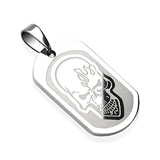 Pendentif acier plaque militaire tte de mort