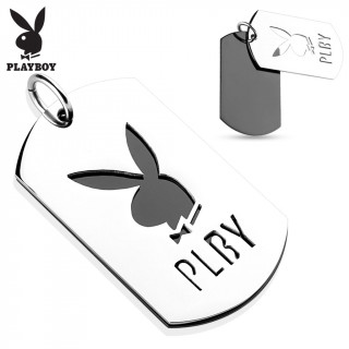 Pendentif homme Playboy en acier noir et gris  plaque double