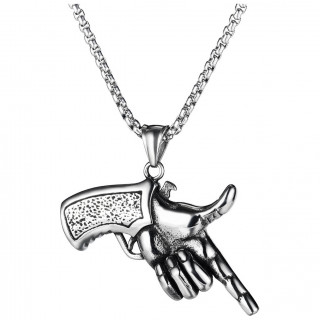 Pendentif homme révolver main en acier