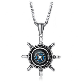 Pendentif homme roue de gouvernail de bateau en acier