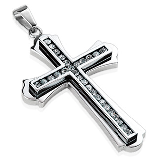 Pendentif homme triple croix patte sertie