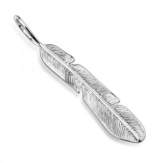 Pendentif longue plume en acier inox