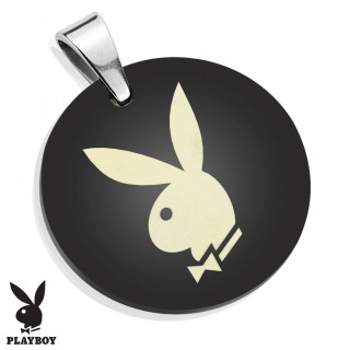Pendentif mdaillon noir en acier avec lapin Playboy (licence officielle)