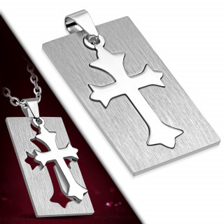 Pendentif petite plaque acier  croix fleur de lys