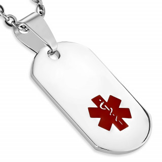 Pendentif plaque en acier avec croix mdicale rouge