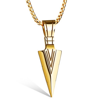 Pendentif pointe de flèche en acier doré à chevrons