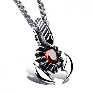 Pendentif scorpion inox  pierre rouge