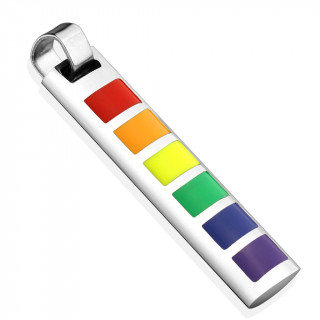 Pendentif stick en acier  rectangles arc en ciel