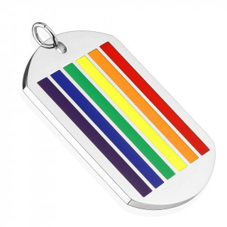 Pendentif style "Dog Tag" en acier avec code barre arc en ciel