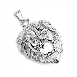 Pendentif tête de lion en acier inox aux yeux sertis