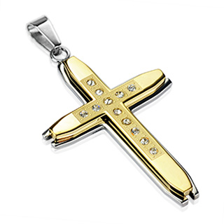 Pendentif triple croix dore et argente