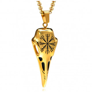 Pendentif viking crane de corbeau dor grav Vegvisir