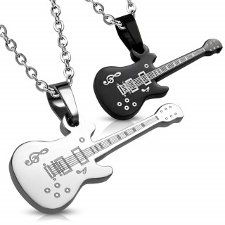 Pendentifs couple (paire) guitares en acier noir et gris