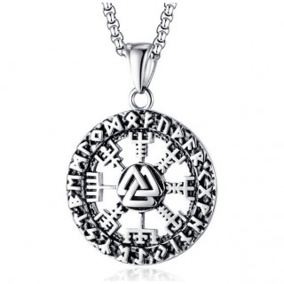 Pendentig homme style Boussole Viking Vegvisir Valknut en acier