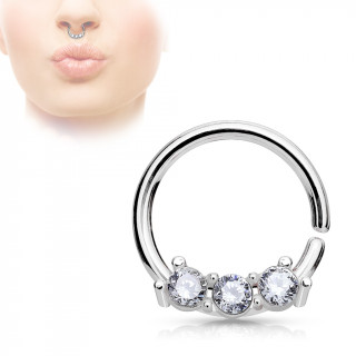 Petit piercing septum pliable  trio de strass