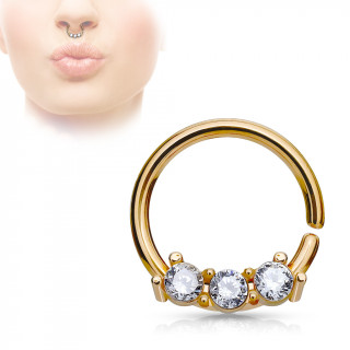 Petit piercing septum pliable plaqu or rose  trio de strass