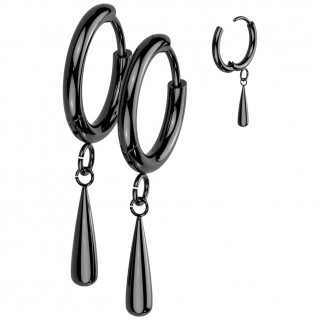 Petites boucles d'oreilles croles noires en Titane  fine goutte suspendue (Paire)