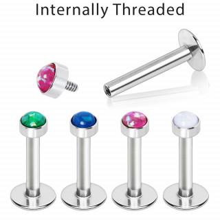 Piercing acier serti Opale  filetage interne (lvre, helix, tragus...)