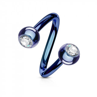 Piercing acier twist titanium IP  strass - Bleu