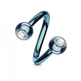 Piercing acier twist titanium IP  strass - Bleu clair