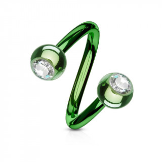 Piercing acier twist titanium IP  strass - Vert