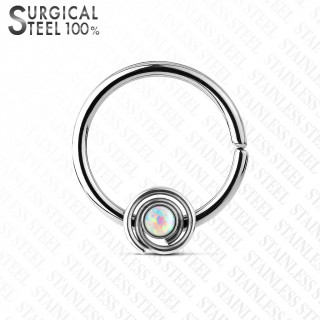 Piercing anneau acier opale claire au centre d'une spirale