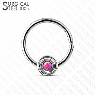Piercing anneau acier opale rose au centre d'une spirale