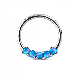 Piercing anneau acier serti de 5 opales bleues