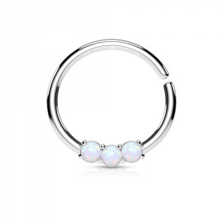 Piercing anneau acier serti de 3 opales claires