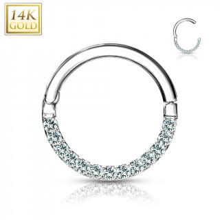 Piercing anneau  arc pav de zirconiums en or blanc 14 carats